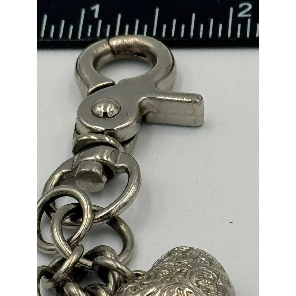 Kathy Van‎ Zeeland Silver Tone Heart Bag Charm Keychain Clear Faceted Hearts Y2K